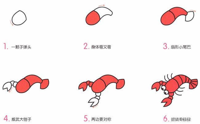 【龙虾简笔画】儿童卡通龙虾简笔画图片大全